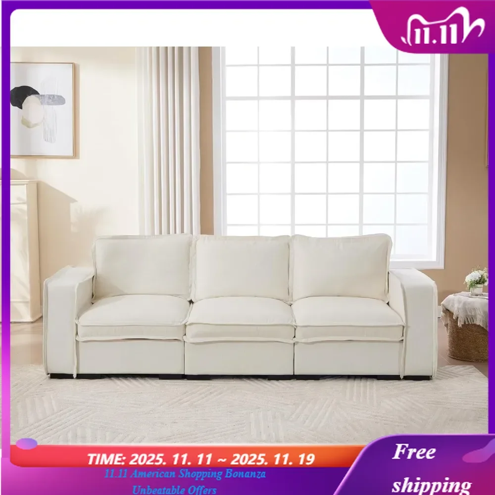 

93 Modular Linen Sectional Sofa 3-Seater Cloud Couch 24' Deep Seat Modern Comfortable Upholstered Living Room Furniture