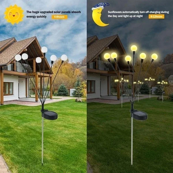 8 szt. Zewnętrzne Lampy Solarne Trawnikowe Lampy Ogrodowe LED Wiatroenergetyczne Lampy Gniazdowe w Kształcie Świetlika do Ogrodu, Trawnika, Krajobrazu, Lampy Świąteczne