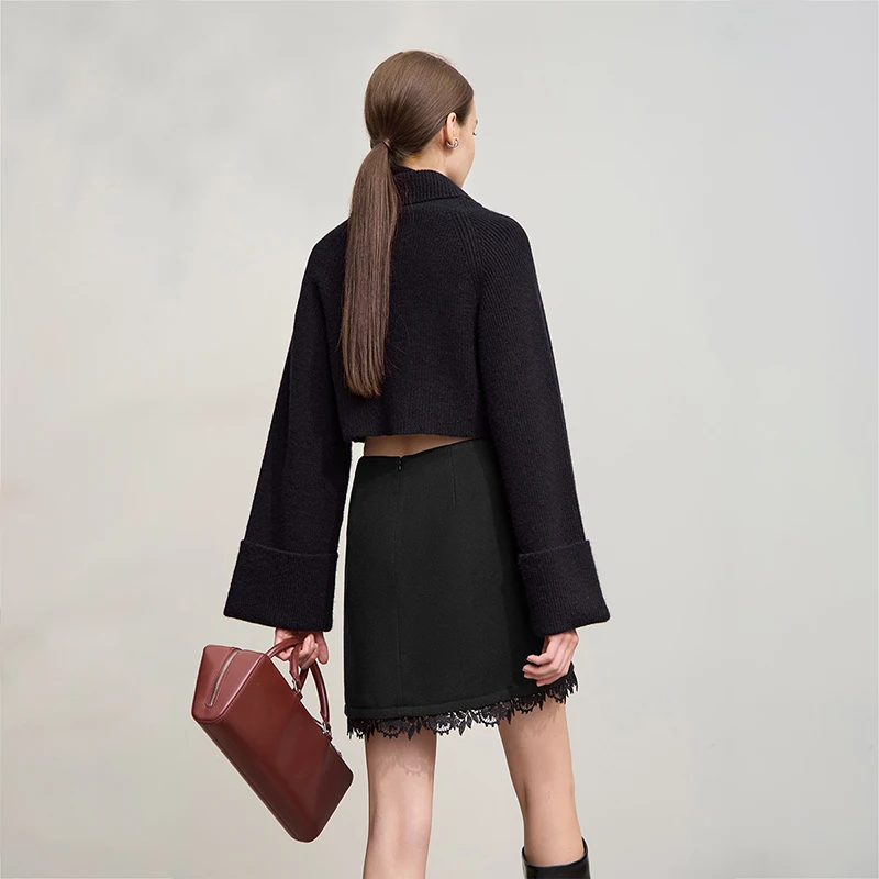 AMII Minimalist Mini Skirt 2025 Winter New Short Wool Warm Skirts For Women Patchwork Lace Casual Solid Clothing Ladies 12544125