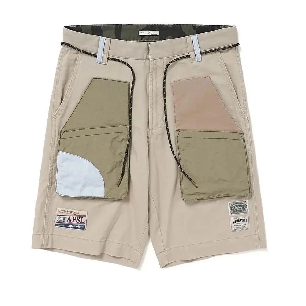 Short cargo à coutures pour hommes, pantalon droit baggy rétro, poche pour documents, mode décontractée, rétro de rue, été, 2024