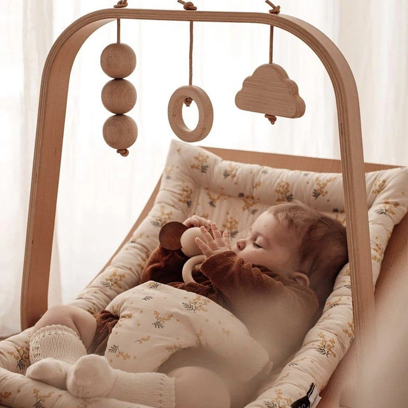 2022 Childhood Wooden Baby Bouncer With Baby Gym Rocking Chair Small Cradle Bed For Baby Sleep Balance Rocker Sofa Chair