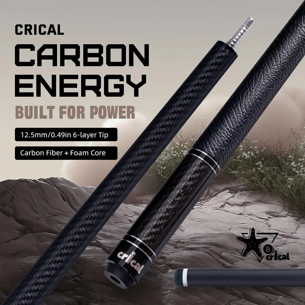 CRICAL Carbon Fiber Pool Cue with Stick Low Deflection Shaft - 58 Inch Billiard Cue Stick with 12.5mm Tip, 3/8x8 Joint
