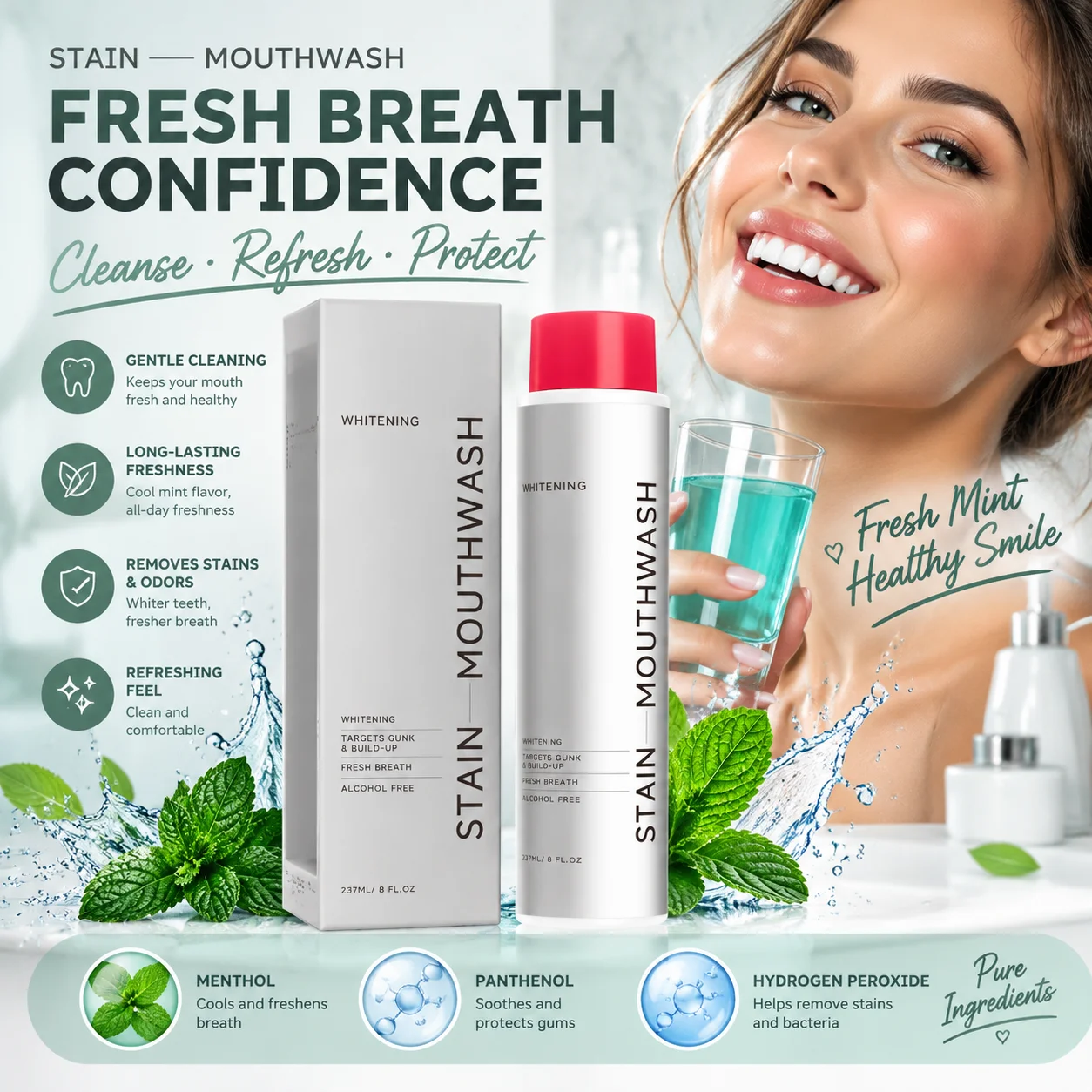 Teeth Whitening Mouthwash - Obat Kumur Pemutih Noda untuk Gigi