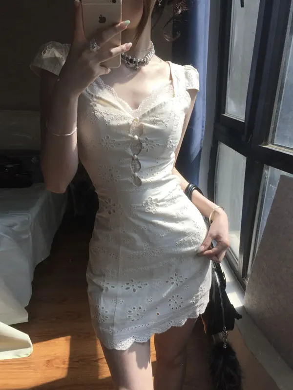 

Sexy Hollow out Bodycon Short Skirt Dress Pure Desire Style Unique Small Size Beautiful Cotton Blend Summer Fashion Dress