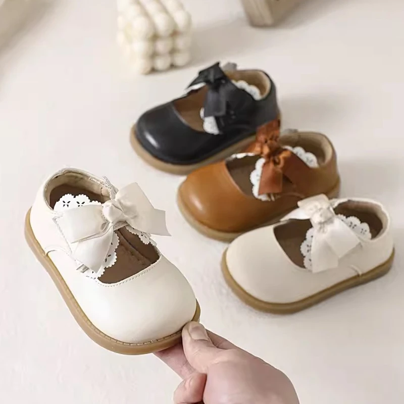 Claladoudou zapatos planos de otoño para niñas pequeñas, zapatos de vestir simples y sólidos con lazo de encaje, zapato infantil de princesa