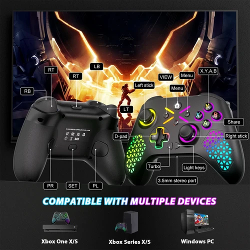 Imagen 2 del producto Controlador inalámbrico para Xbox One con retroiluminación LED RGB Compatible con Xbox One, XboxOne X/S, Xbox Series X/S, Windows PC