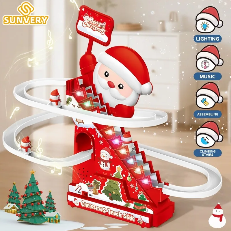 Kinderen Kerst Speelgoed Trap Klimbaan Auto Kerstman Speelgoed Set Glijbaan met Muziek Licht Feestartikelen Nieuwjaar Geschenken 2025