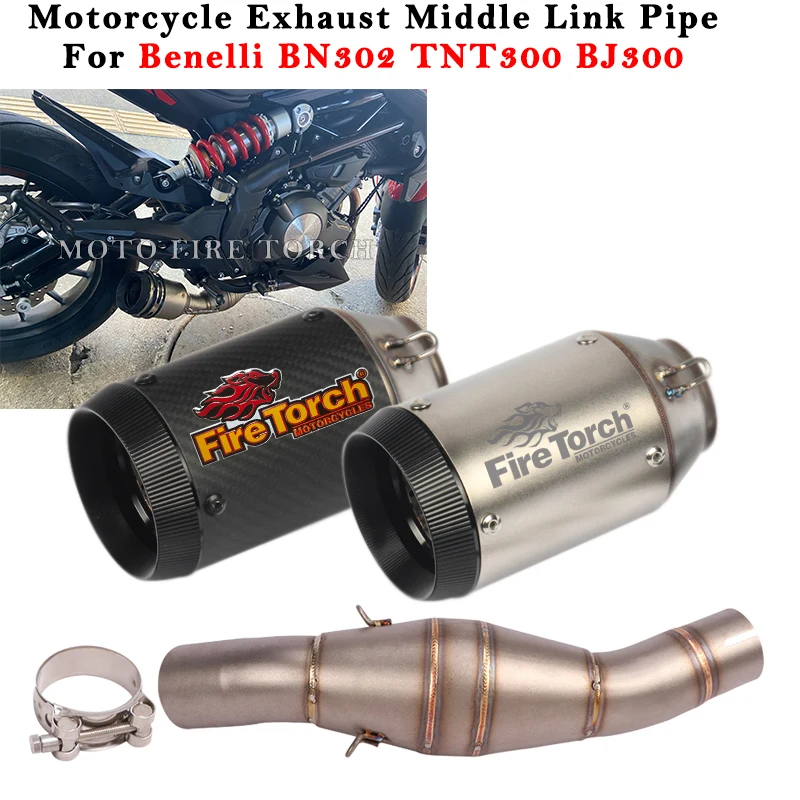 

Motorcycle Exhaust Escape System Modified Carbon Fiber Muffler With Middle Link Pipe For Benelli TNT300 BJ300 BN302 TNT 300