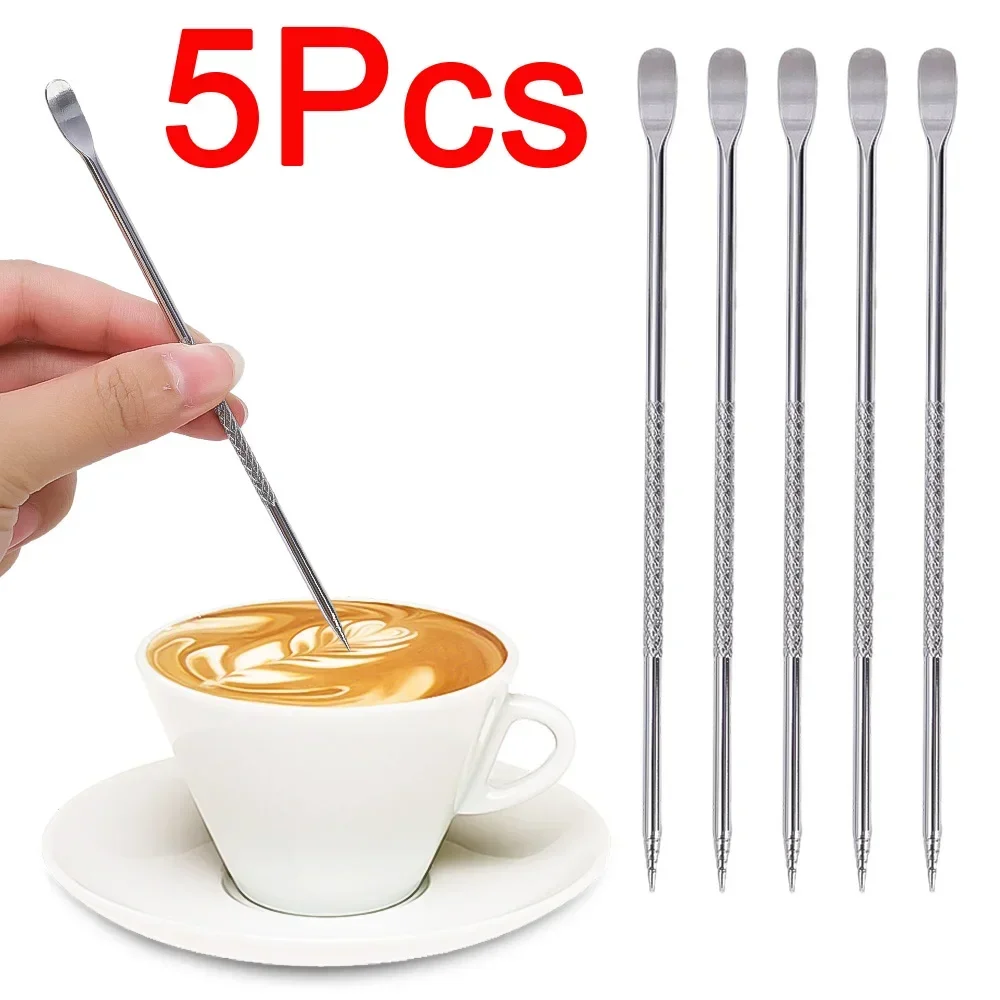 5/1Pcs Stainless Steel Coffee Art Pen Coffee Stitch Barista Cappuccino Espresso Coffee Decorating Latte Art Pen Fancy Cafe Tool