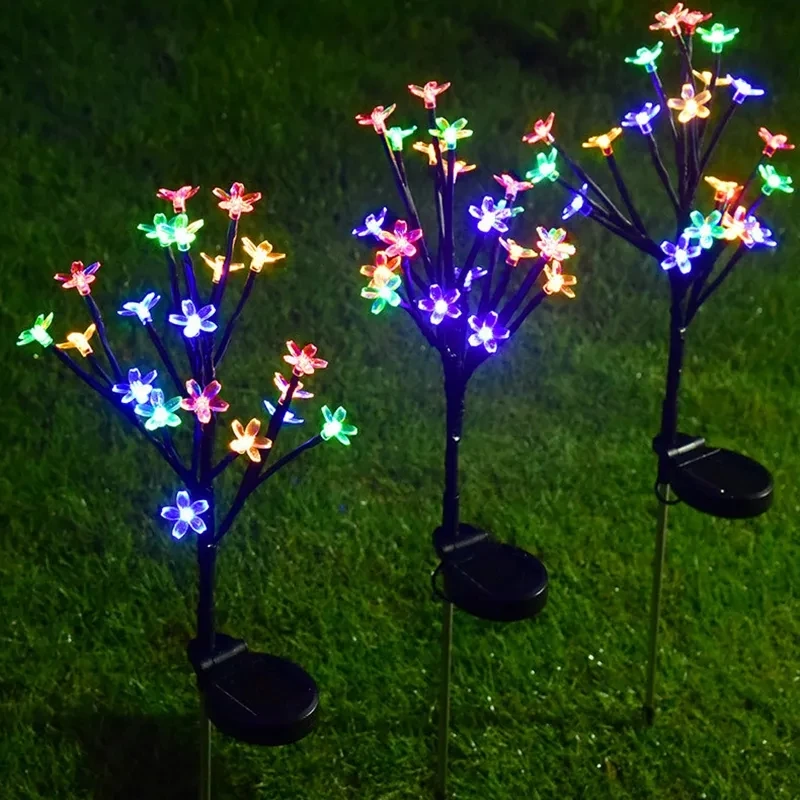 Outdoor Solar Garland Lamp IP65 Waterproof Cherry Blossom Rose Camellia Flower Solar Lighting for Garden Yard Pathway Lawn Lamps