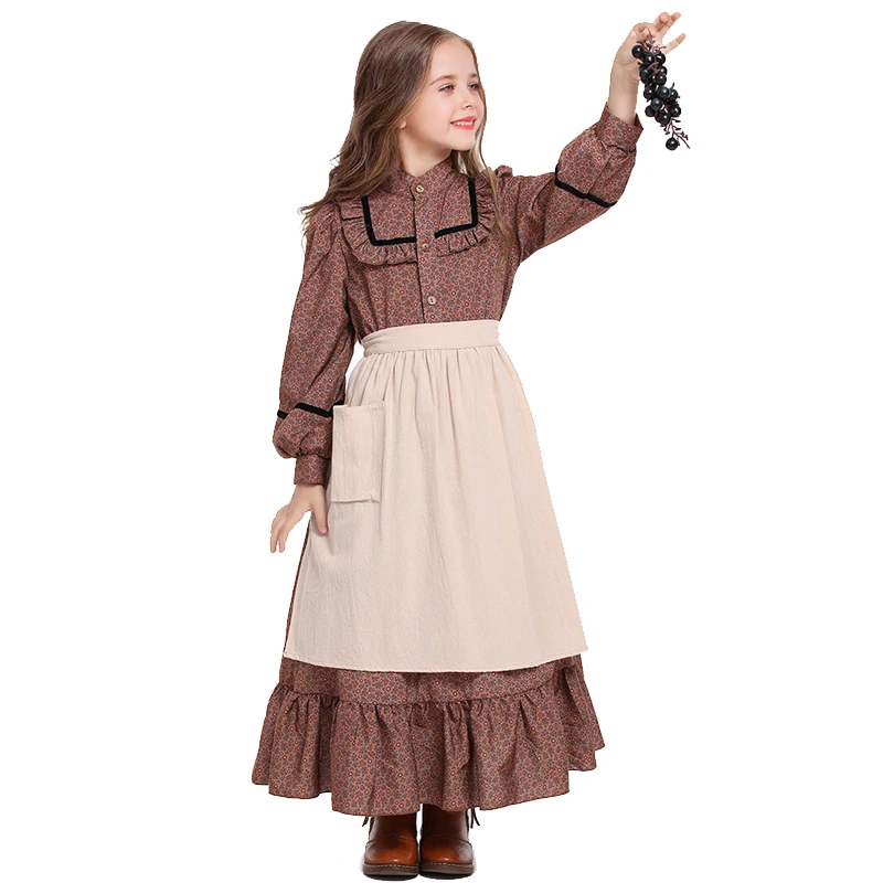 Disfraz de Purim Little House On The Prairie, disfraz de pionero Colonial americano temprano para niña, disfraz de Carnaval y Halloween, vestido de fiesta elegante