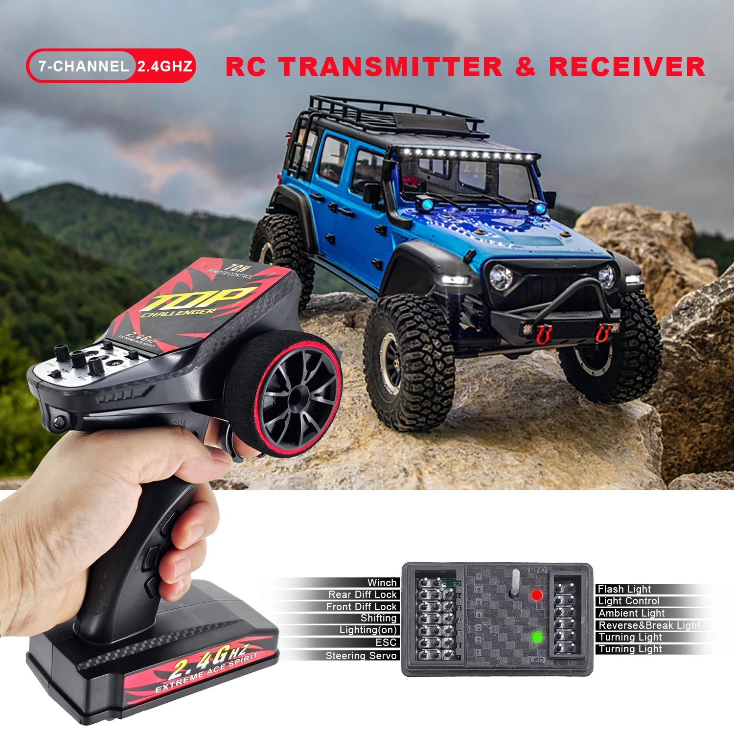 7 Channels 2.4GHz Transmitter & Receiver With Reverse Functiion 120m Remote Controller For RC Crawler Brushless Hight Speed Car