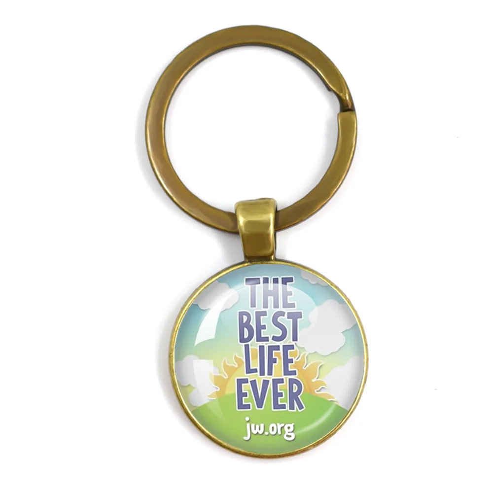 Handgemaakte ronde hanger sleutelhanger nieuwe JW.org het beste leven ooit glas cabochon sleutelhanger sieraden cadeau voor vrienden