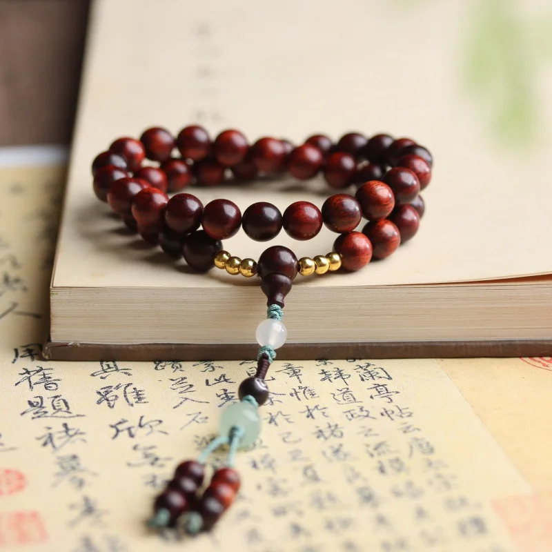 

UMQ Advanced Small Leaf Rosewood DIY Men'S And Ladies' Bracelets Old Barrel Retro Style Double Circle Buddha Beads Auspici