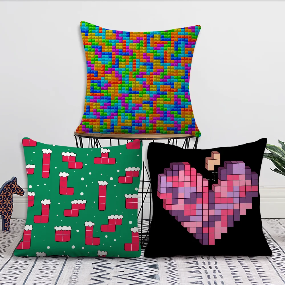 Classic Game Sofa Living Room Bedroom Headboard Backrest Cushion Square Cushion Nap Time T-Tetris Christmas Love Pillow Case