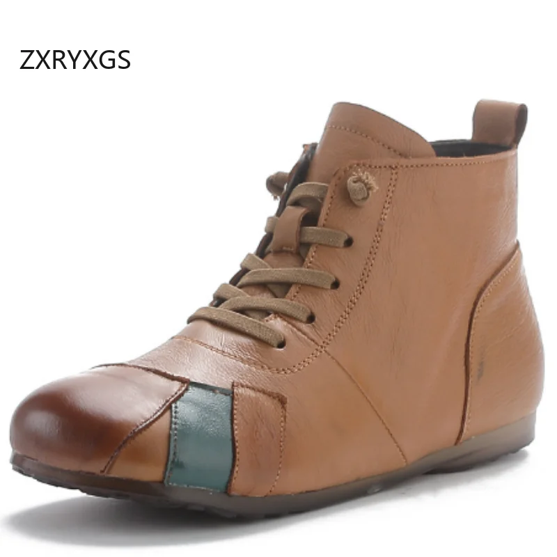 

ZXRYXGS 2025, осенние одинарные ботинки из натуральной кожи, модная обувь, женские ботинки на мягкой подошве, теплые зимние ботинки