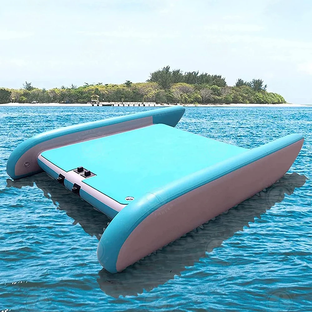 Giant Outdoor Inflatable Water Floating Bed Free Assembly Inflatable Floating Fishing Platform With Motor For 4-5 Person