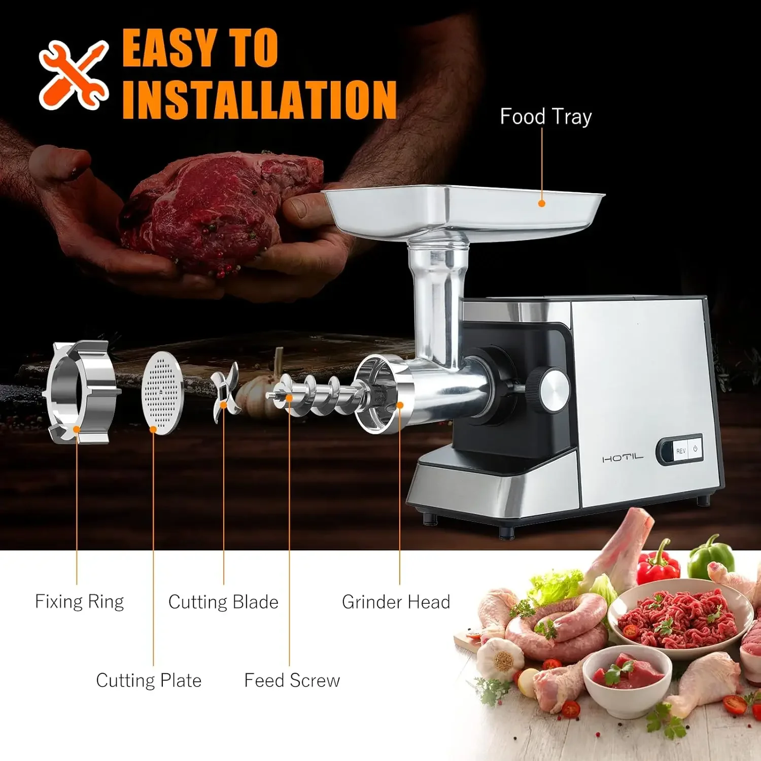 = Grinder Electric, Sausage Stuffer Machine, Rated 3.3HP 2500W Max, 3-in-1 Heavy Duty Food Grinder Meat Mincer with 2 Blades