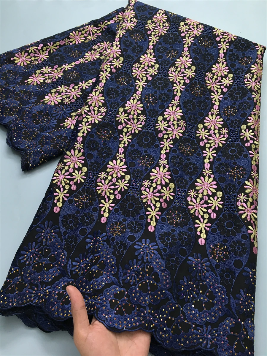 

Nigerian Swiss Voile Lace Embroidered Fabrics with Stones African Party Dresses For Women Sewing High Quality 2025,2.5yards 4154