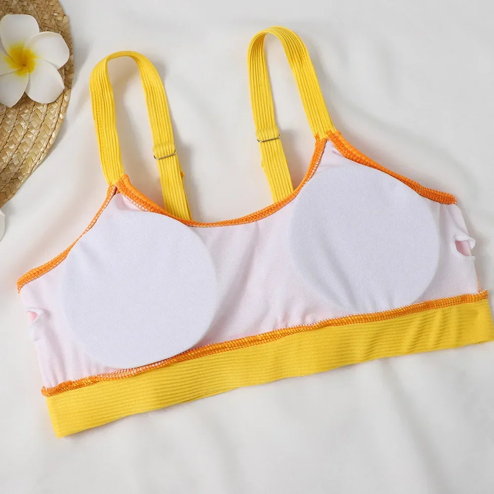 สูงเอวบิกินี่บราซิลเกลียวซี่โครงผู้หญิงชุดว่ายน้ํา Push Up ชุดบิกินี่ U สายคล้องคอชุดว่ายน้ํา Patchwork ชุดว่ายน้ํา Mujer 2025