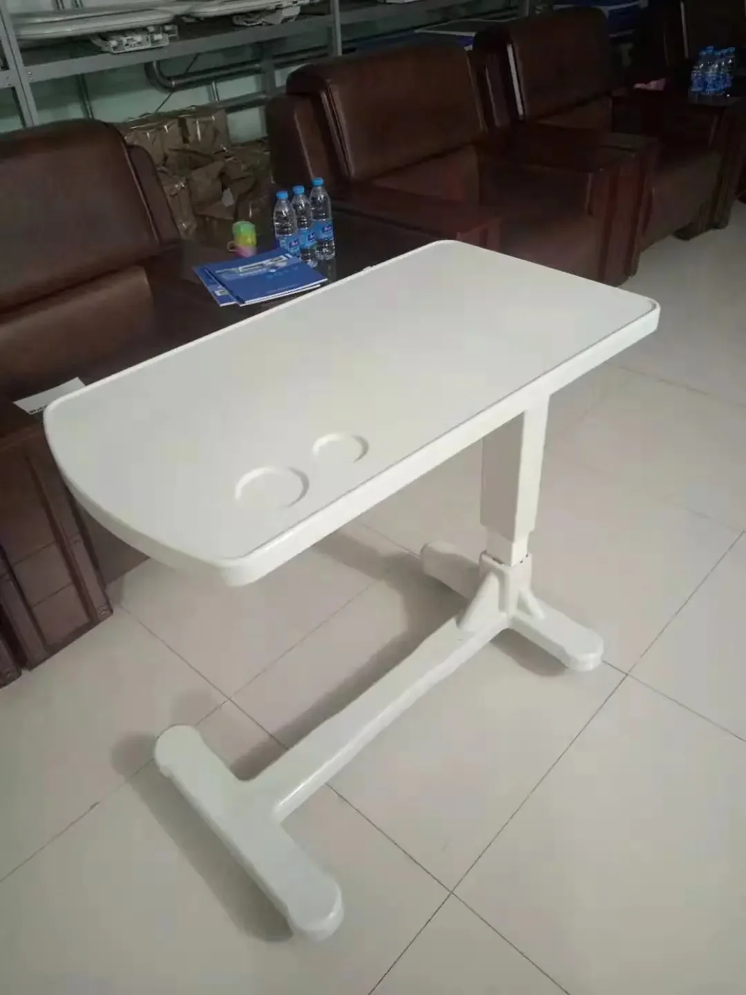 Multi-function Height Adjustable Hospital Furniture Overbed Table ABS Plastic Food Tray Laptop Table with Wheels factory price