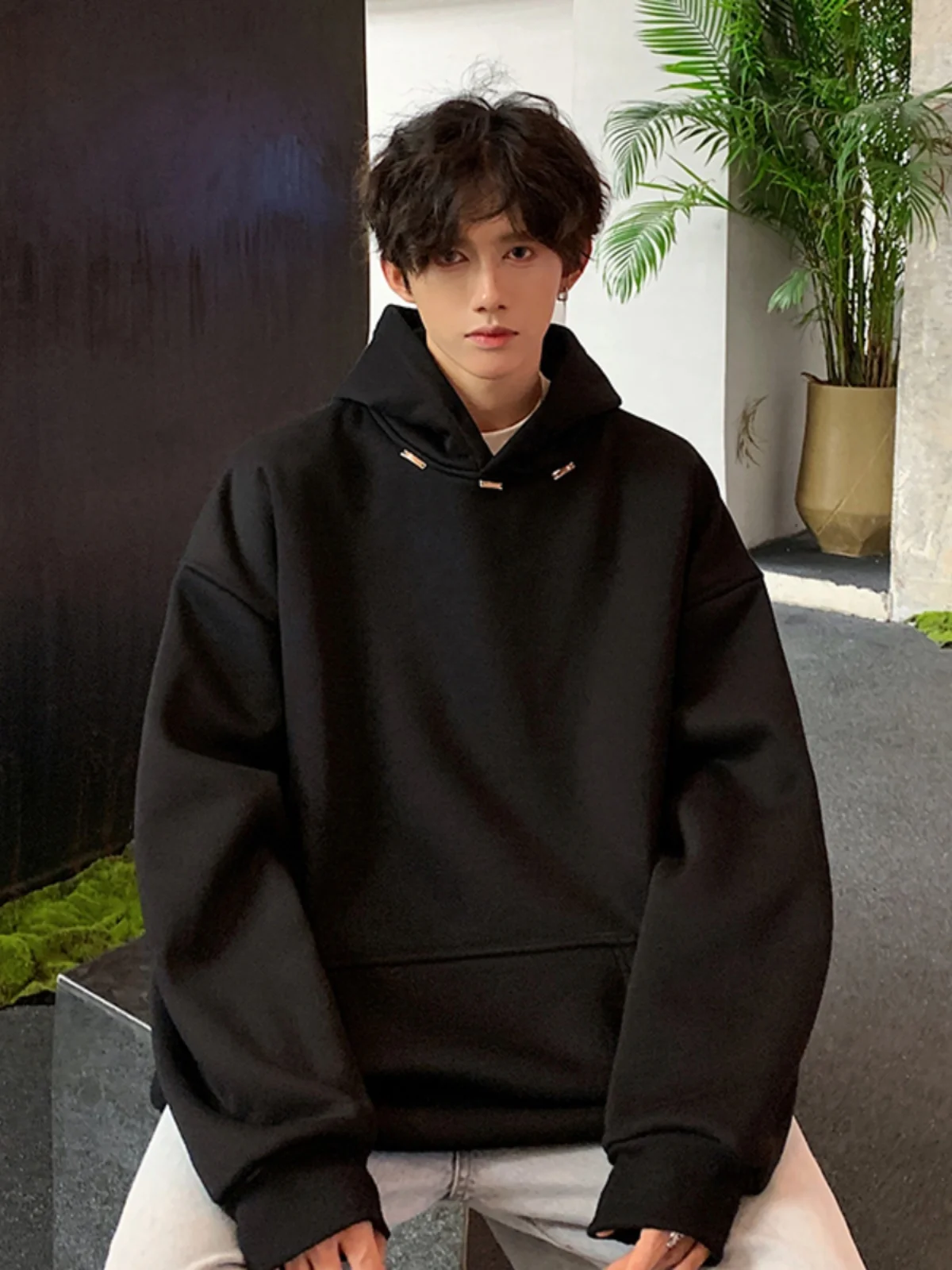 

Men's Heavyweight Hoodie American Sle Cleanfit Jaet Fce Lined Hardwearing Autumn Wear Casual Loose Fit Long Sve