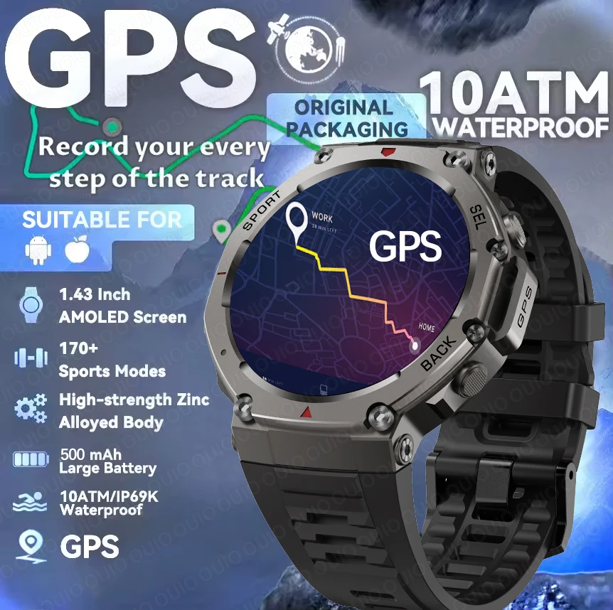 

2025 Multi-Satellite Positioning GPS Smart Watch Built-in Compass Altimeter 5ATM Waterproof Sport Men Voice Call Smartwatch