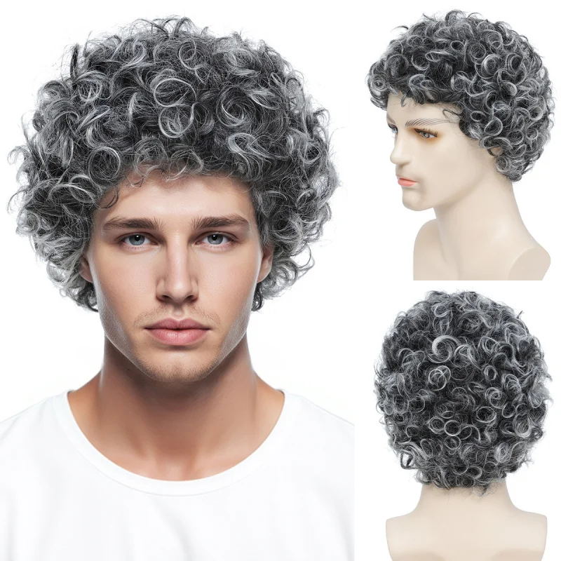 

Afro Minion Clown Costume Fan Wig Gray Holiday Party Funny Curly Hair Prop
