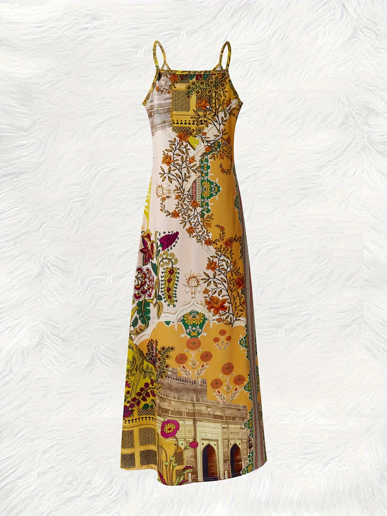 Printed Design Floral Architecture And Paisley Motifs Four Seasons elegant style casual style sling dress