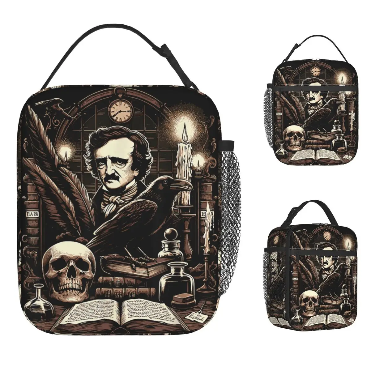 Horror And Fantasy Creative Writing Macabre Art Edgar Allan Poe Fan Lunch Bag Lunch Box For Zipper Cooler Bag Thermal Lunch Bags