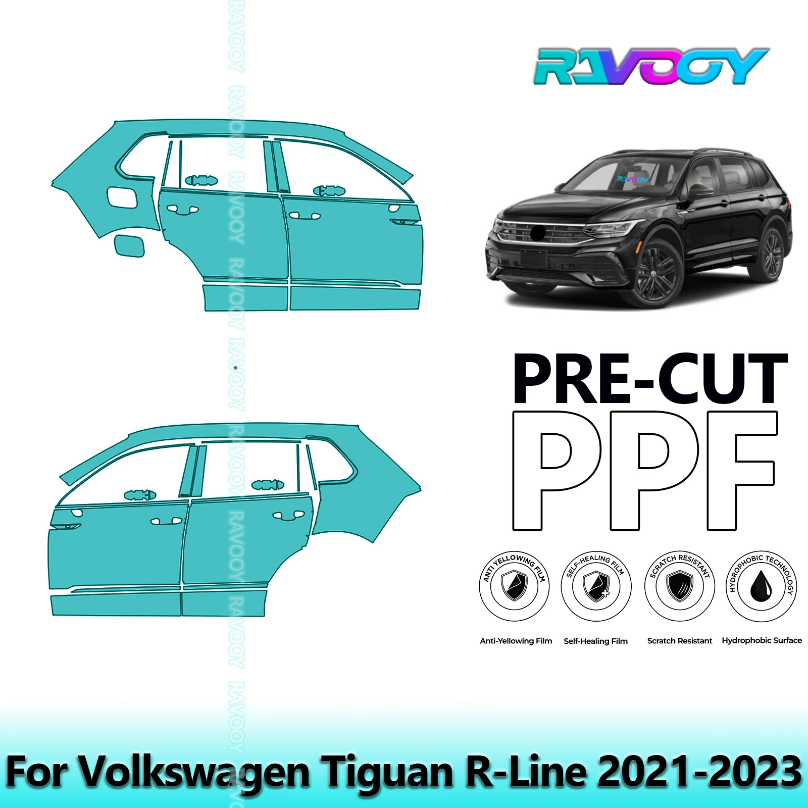 

For Volkswagen Tiguan R-Line 2021-2023 8.5mil Clear Matte Pre-Cut PPF Door & A/B Pillar Kit TPU Paint Protection Film Set
