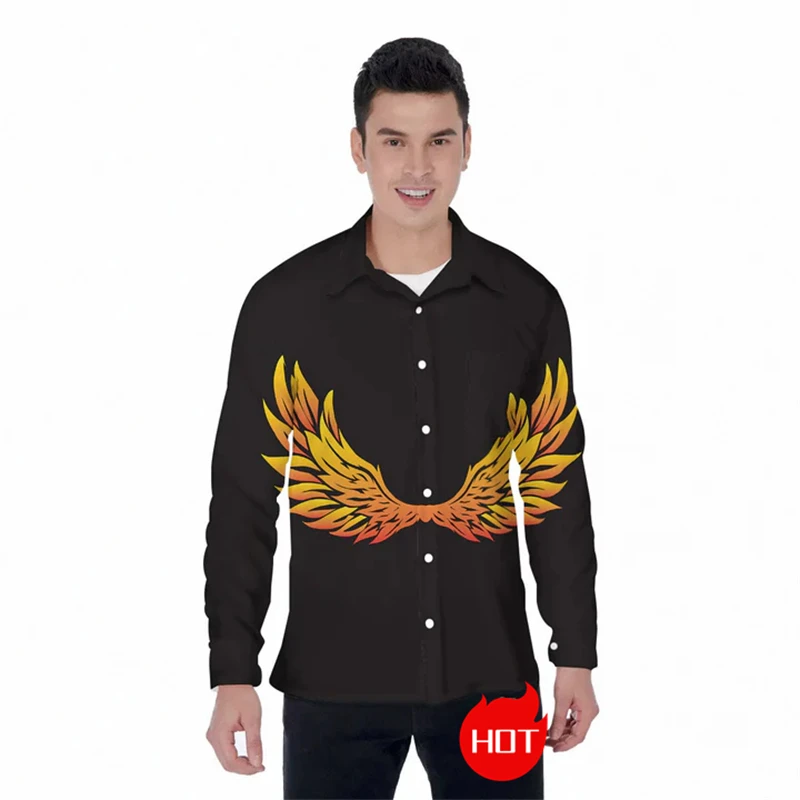 

Autumn Men's Long Sleeve Shirt 3D Phoenix Printed Tops Fashion Hip Hop Tees Men Blouses Vintage Men Clothing Unisex Button Tops