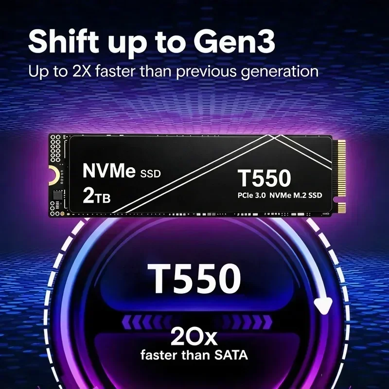 T550 Original NVMe M.2 PCIe Gen3 SSD 1TB 2TB 4TB High Performance Solid State Drive Built-in Heatsink Internal Storage, OEM Pac