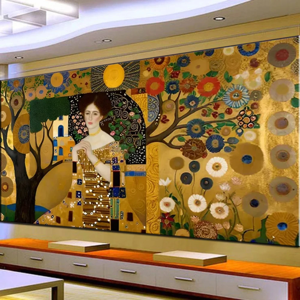 

Алмазная 5D картина Golden Klimt для элегантной леди, полноразмерная мозаика квадратной формы с искусственным деревом, пейзаж, вышивка крестиком