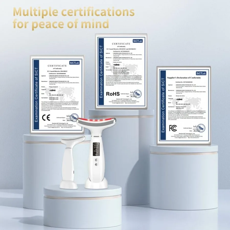 Terapia de luz vermelha para rosto e pescoço, ferramentas de cuidados com a pele facial, vibração microcorrente, serviço frio e quente, led vermelho e azul