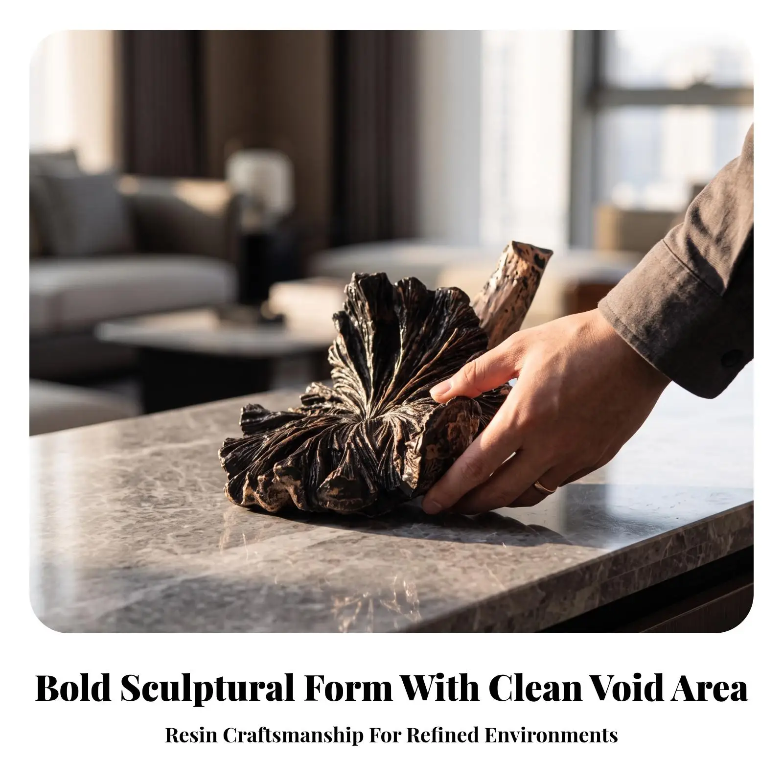 Resin Ornament with Distressed Finish | Organic Sculptural Form, Layered Fan-layered body, Decorative Art Ornament, for Living