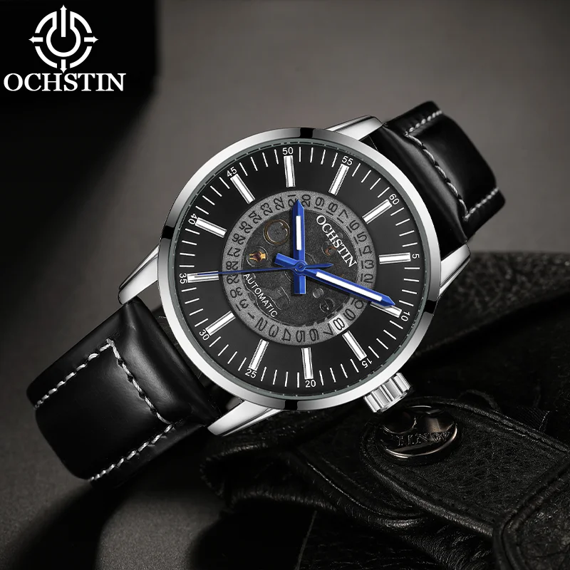 OCHSTIN Minimalist Gentleman Automatic Mechanical Wristwatch Men's High‑grade Leather Bracelet Waterproof Daily‑wear Timepiece