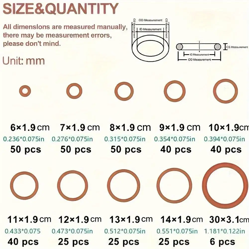 351Pcs Red Silicone O Rings Assortment Set for Plumbing
