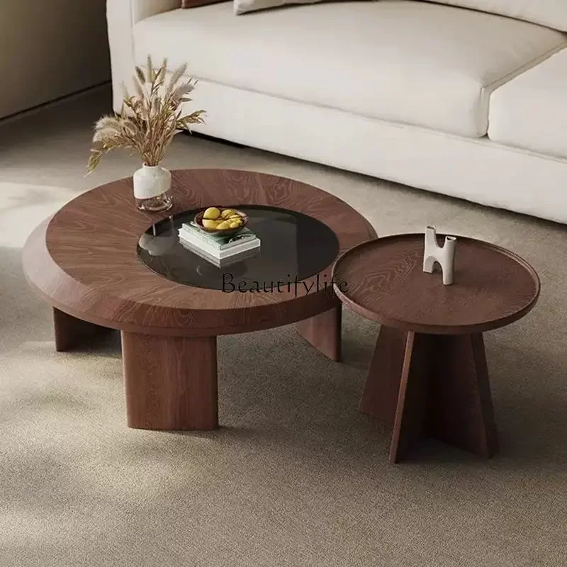 Modern simple dark wood coffee table small apartment combination Italian living room home