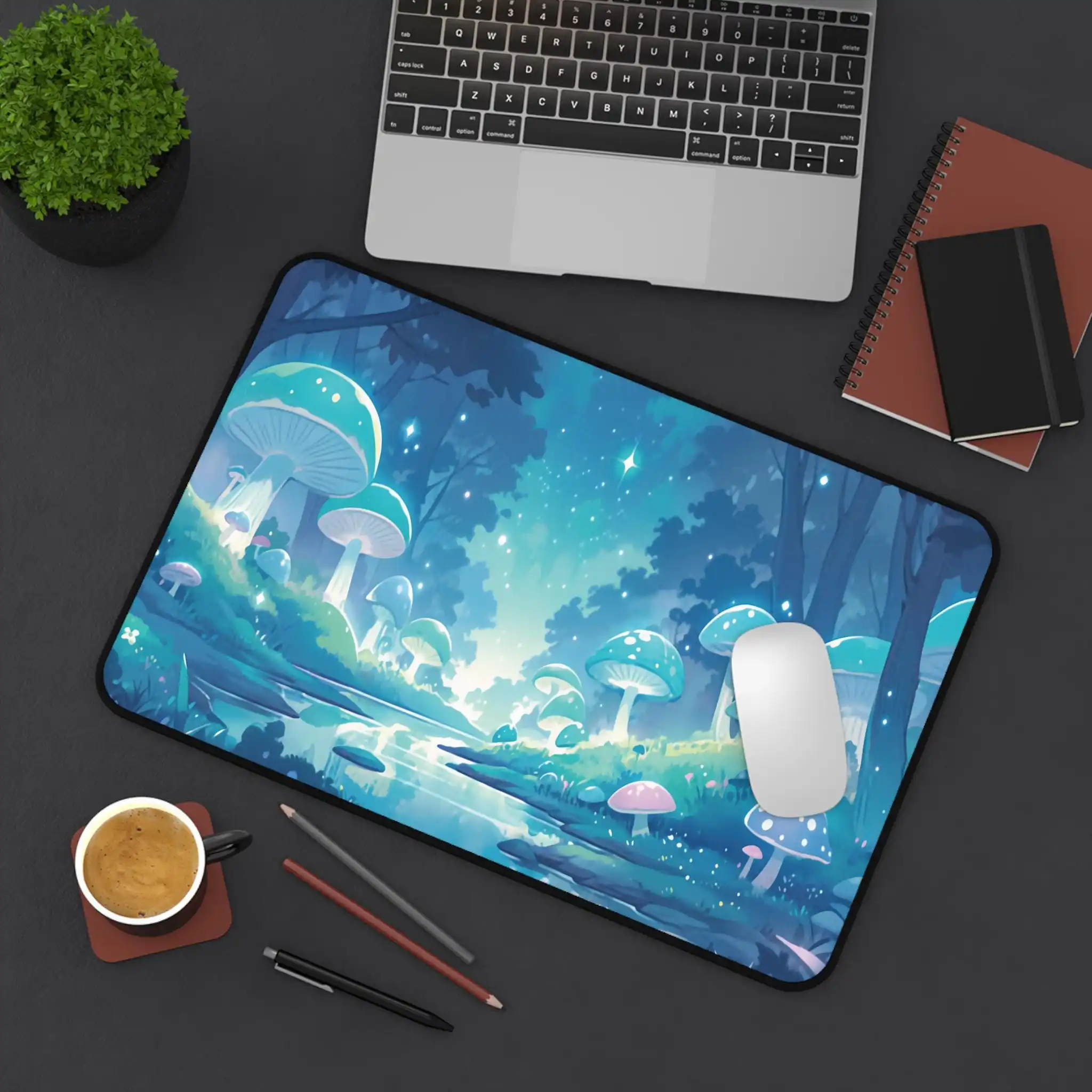 

Mushroom Mystery Forest Table Mat,Teal Pastoral Decoration,Cute Mushroom Mousepad,Colorful Forest Table Mat Work Area Decoration