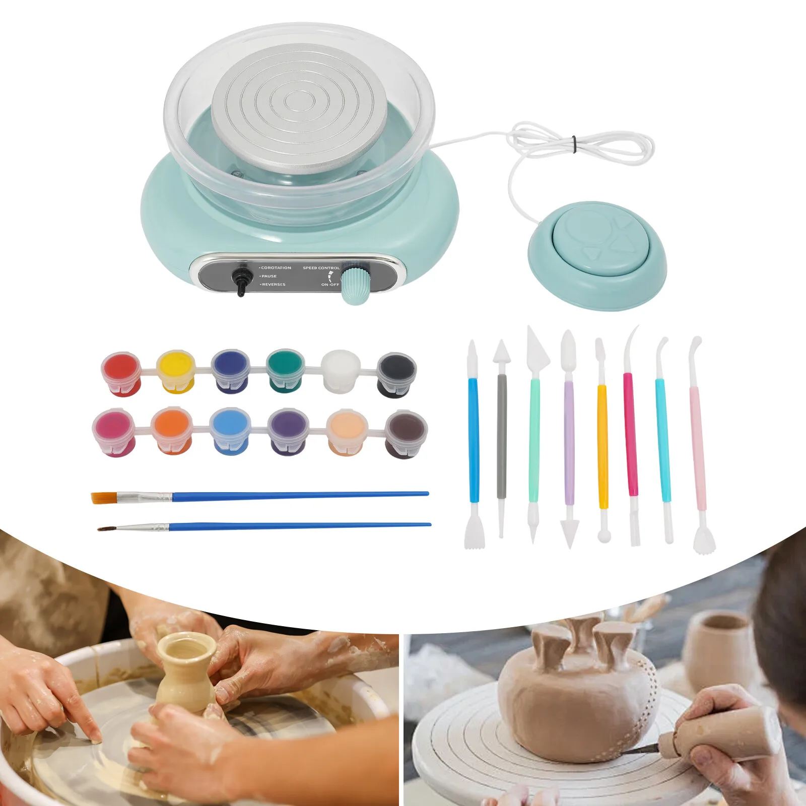 

Электрический гончарный круг, регулируемая скорость 0-200 об/мин, мини-электрическая гончарная машина, полный набор инструментов для создания изделий из глины своими руками