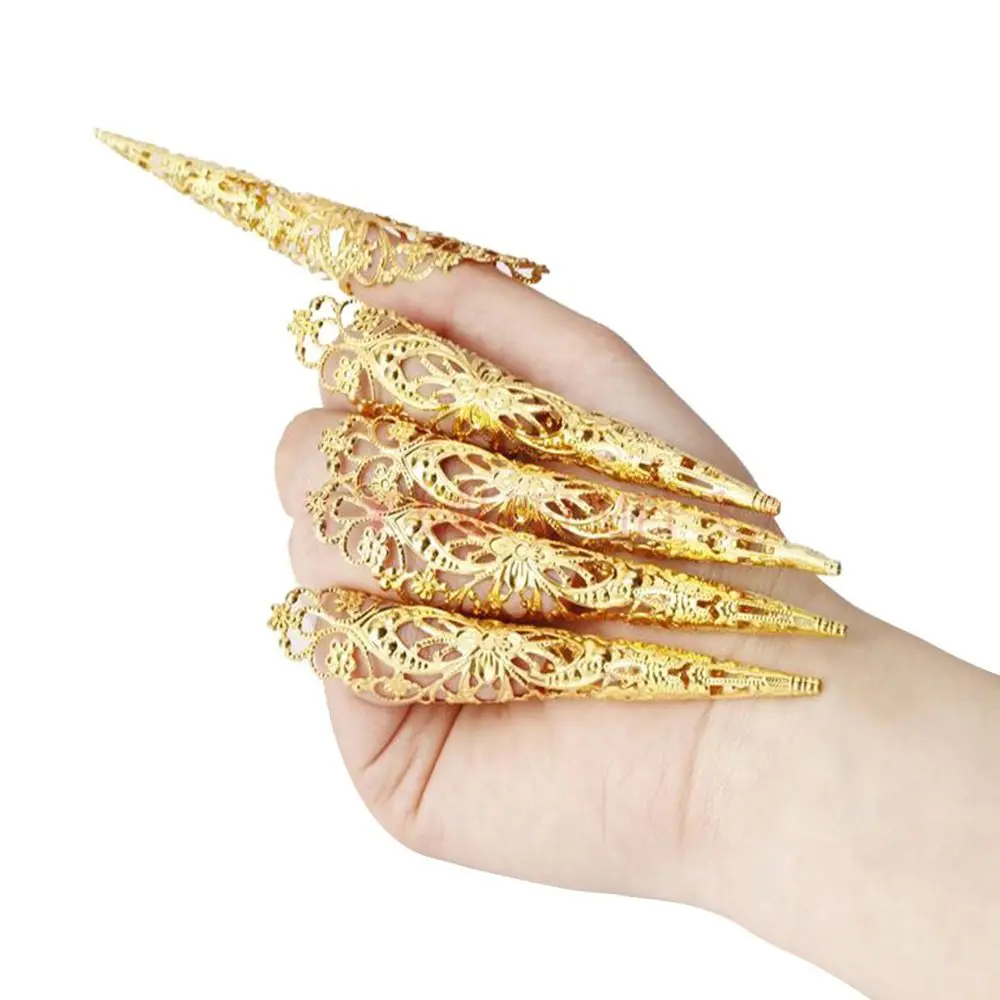 5Pcs Indian Thai Dance Peacock Golden Dance False Nail Dance Prop Finger Jewelry False Nail