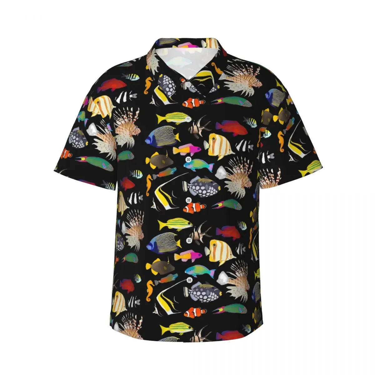 

Hawaiian Shirt Beach Color Sea Fish Blouses Coral Reef Fishes Novelty Casual Shirts Men Short Sleeve Y2K Street Tops