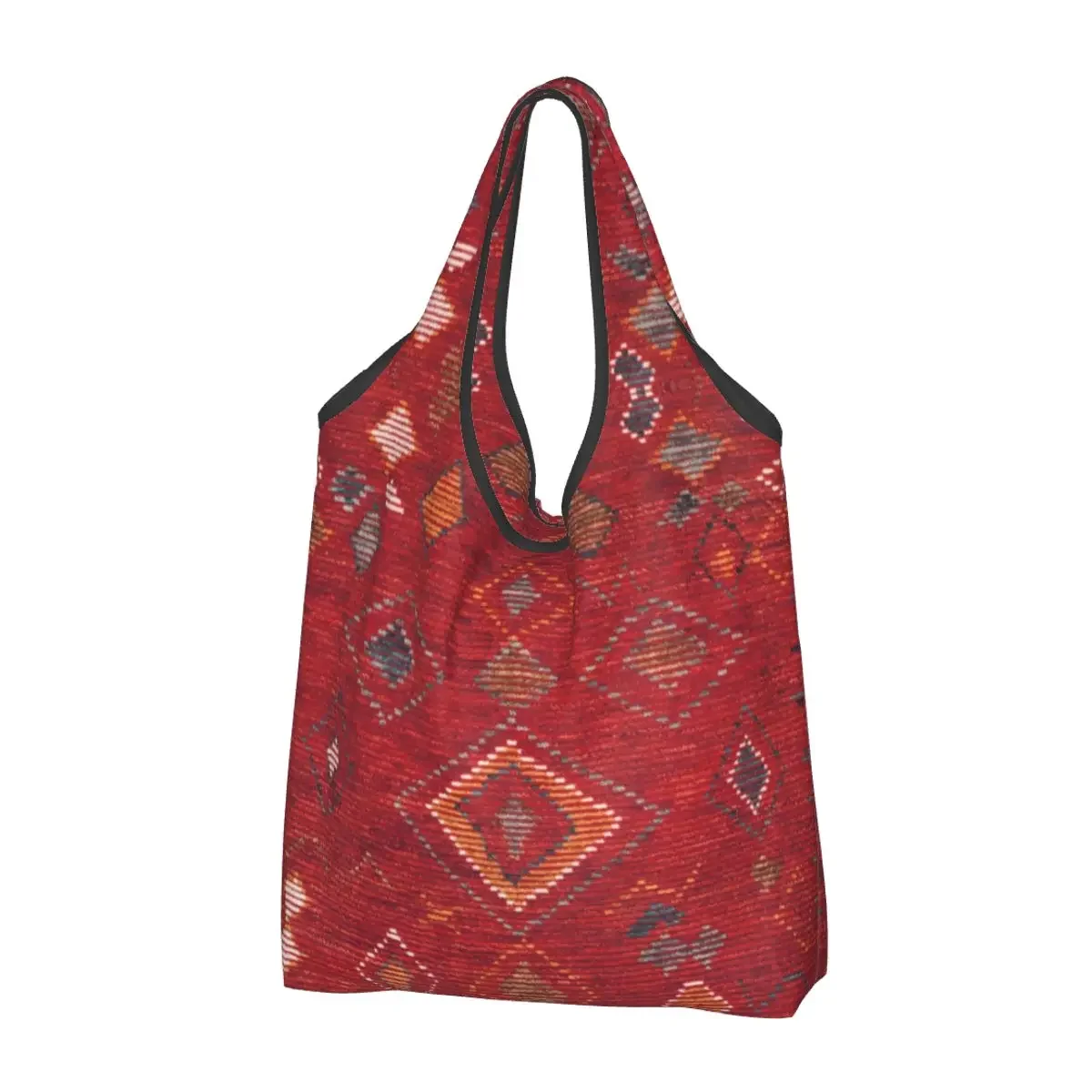 Oriental Moroccan Rug Artwork Grocery Shopping Tote Bag Custom Antique Bohemian Shoulder Shopper Bag Large Capacity Handbags