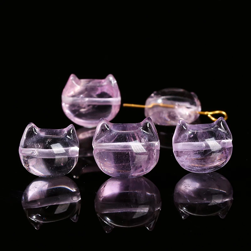 1 Pc Natural Amethyst Carved Faceless Cat Lion Head Bowknot Shape Bead For Jewelry Making Diy Necklace Bracelet Accessroy