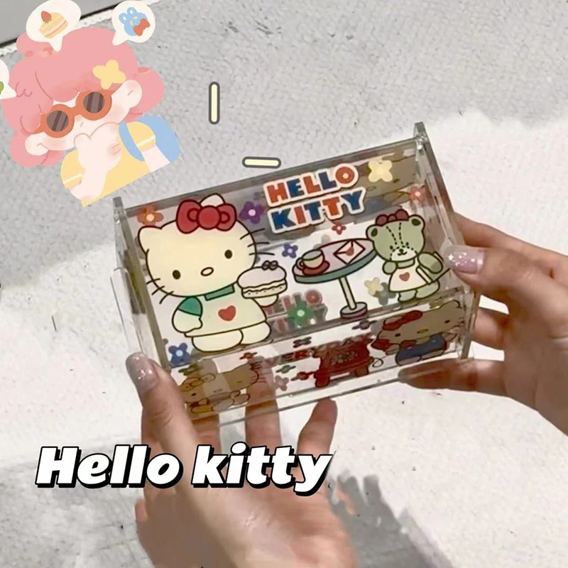 Милая коробка для хранения Hello Kitty в сборе, Sanrio, мультяшный аниме самостоятельного изготовления, Мини акриловая шкатулка для ювелирных изделий, настольное украшение, подарки для девушек