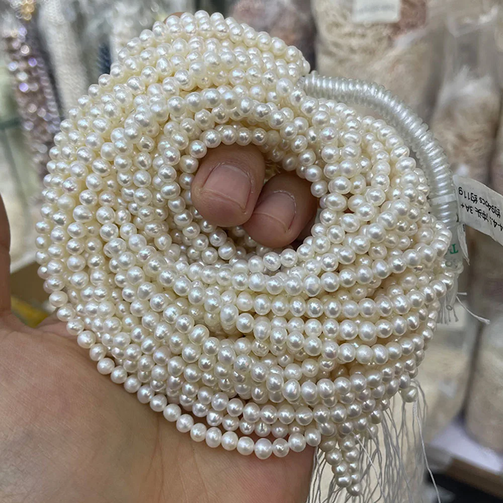 AAAA 4-5mm High Quality Natural Freshwater Pearl Near Round Semi-finished Beads for Jewelry Making DIY Women Necklace Accessory