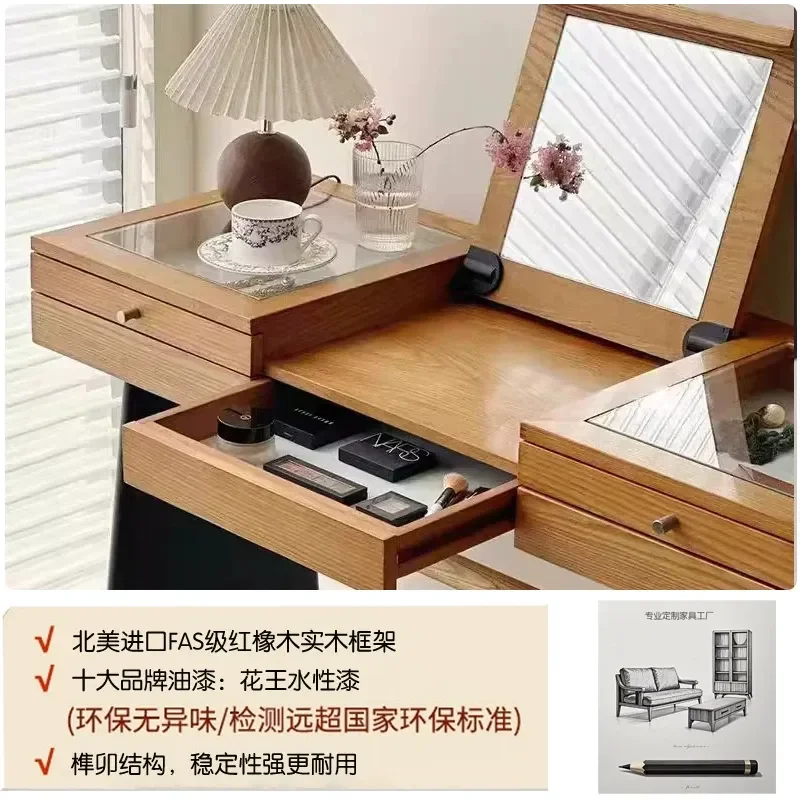 Retro Solid Wood Makeup Table Antique Bedroom Flip Dresser American Style Log Desk