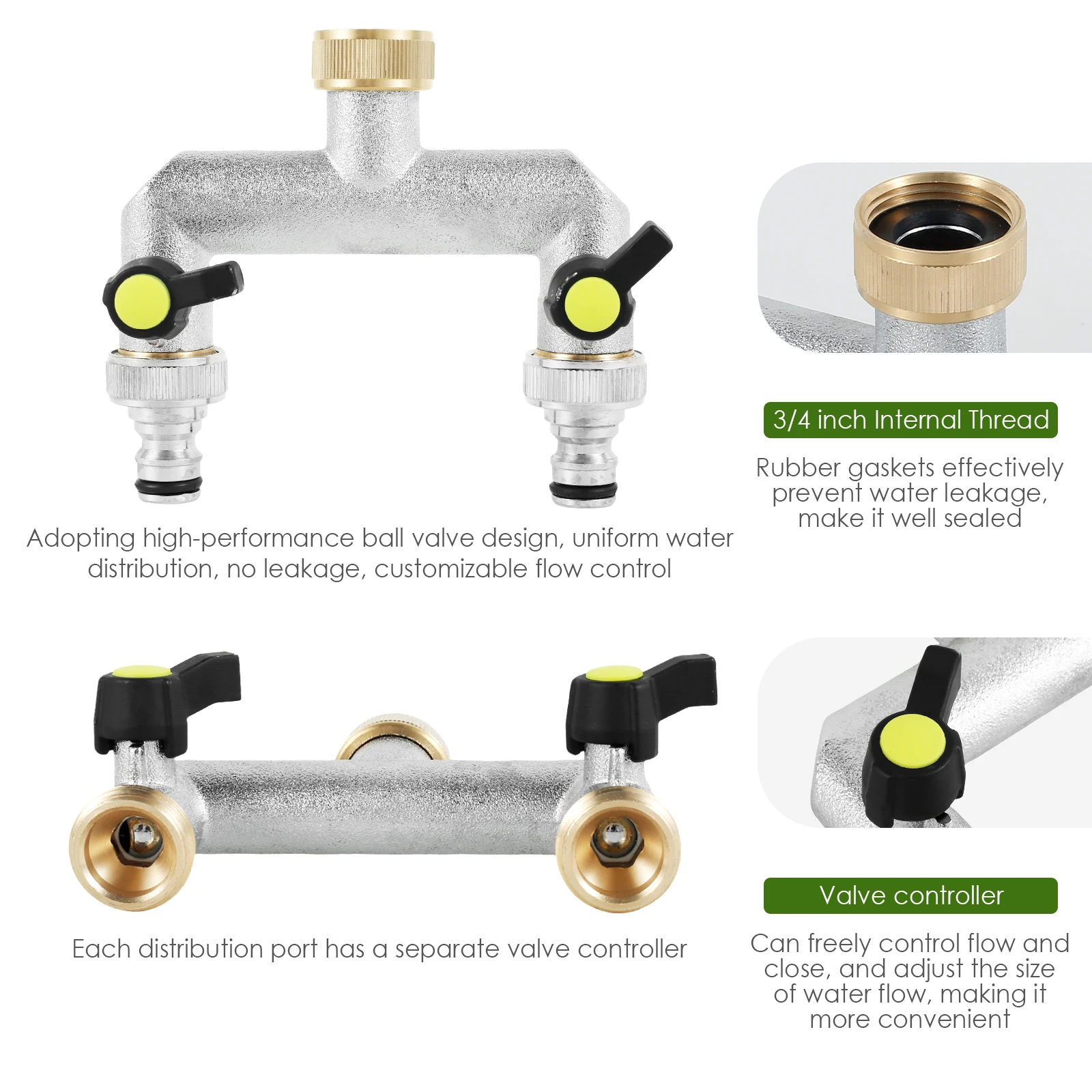 3/4Inch 2/3 Way Zinc Alloy Garden Hose Splitter Sturdy Hose Faucet Watering Connector Distributor for Outdoor Faucet