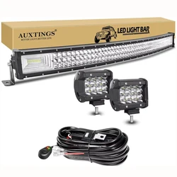 7D 22 - 52in Curved 270W-675W Off Road LED Light Bar with 2x36W Work Light Wire Kit 12V 24V Led Bar for Car Jeep Truck 4x4 Boat